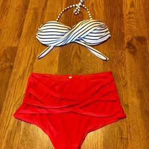 NWT high waisted red, white and blue bikini!